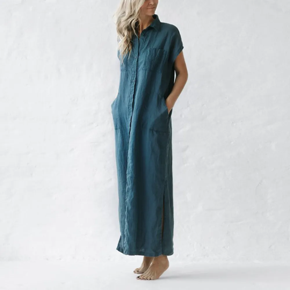 Minimalism Sleeveless Linen Shirt Dress