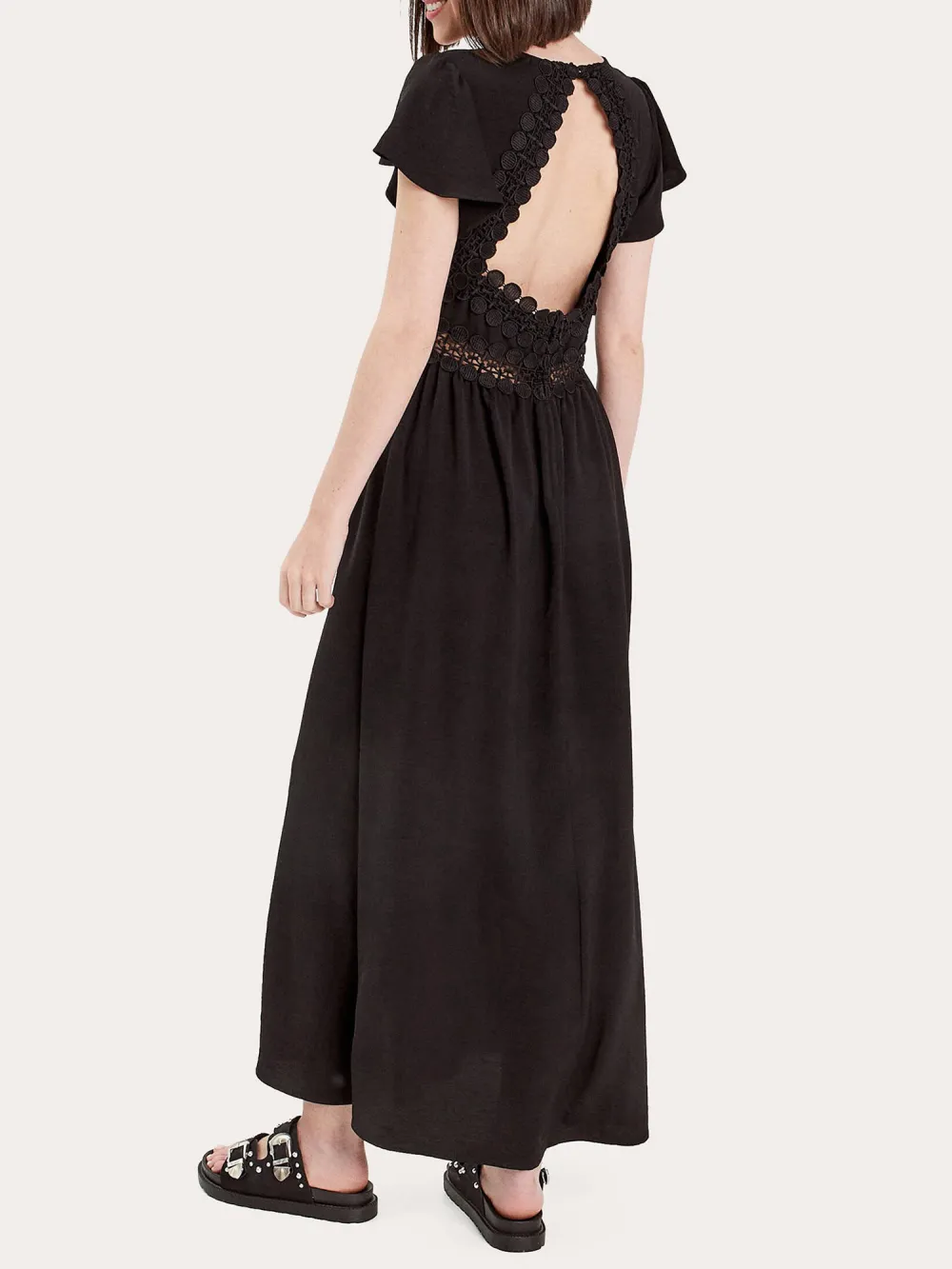 Robe longue évasée dos nu noir femme