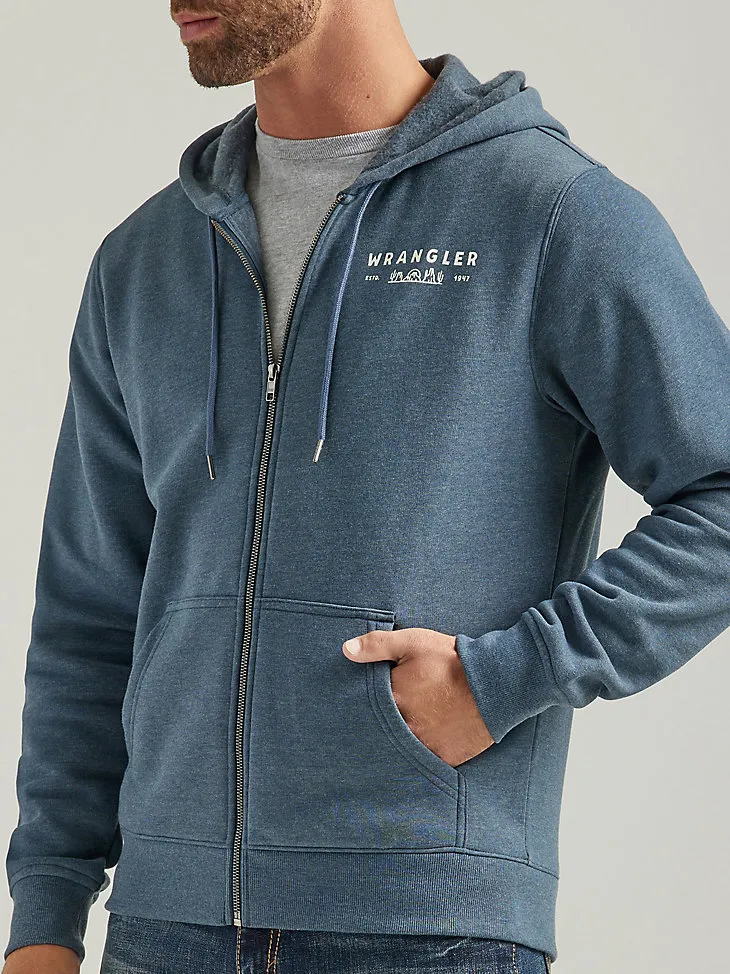 MEN'S WRANGLER BACK GRAPHIC LOGO FULL ZIP HOODIE IN MIDNIGHT NAVY HEATHER