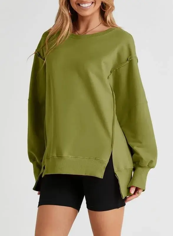 Oversized Reverse Seam Sweatshirt Long Sleeve Crewneck Pullover