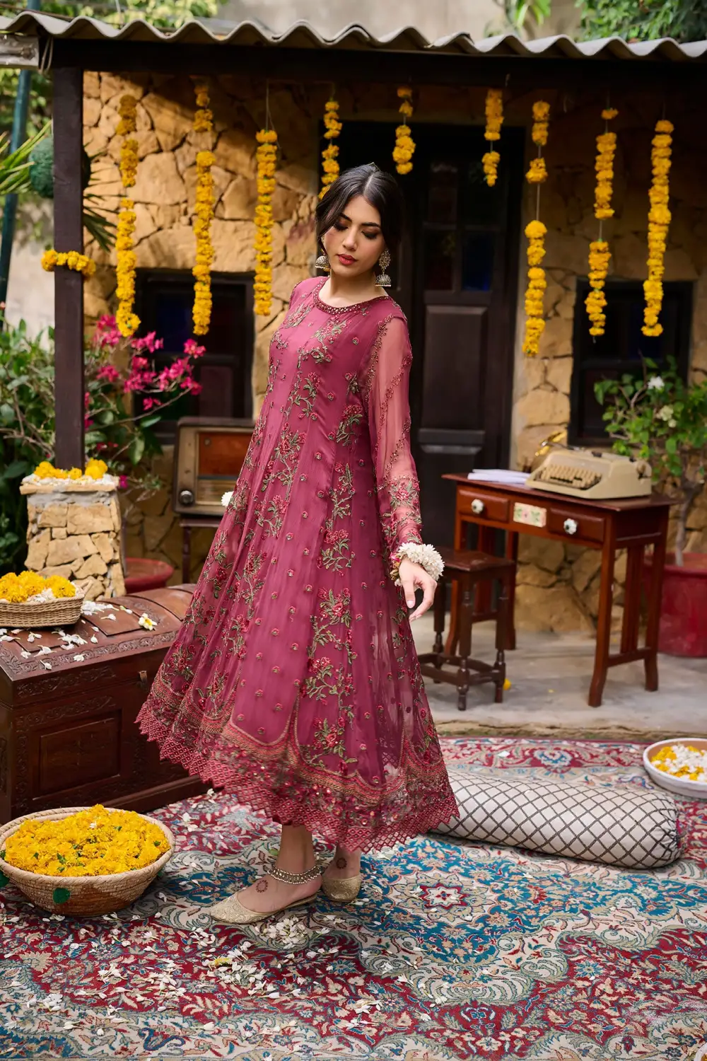 MAROON  2PCS  EMBROIDERED KURTA WITH TROUSER