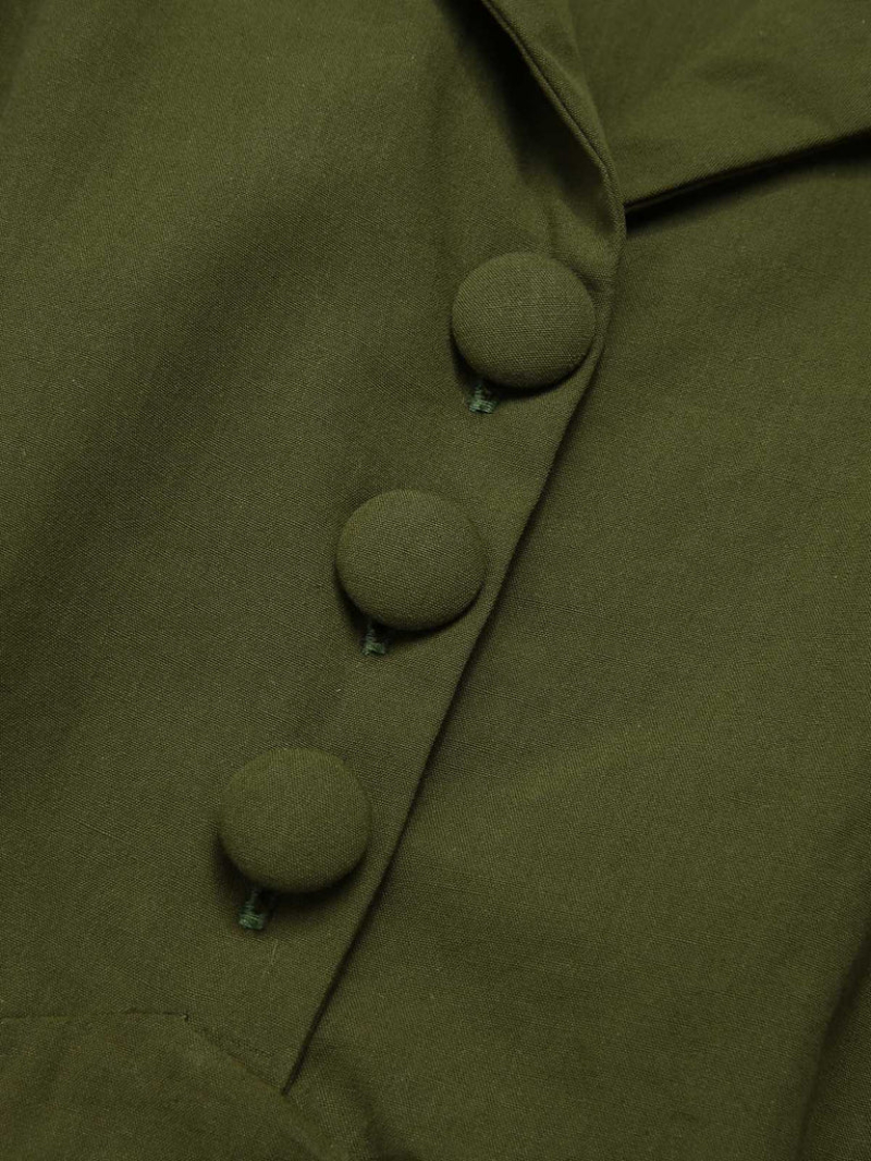 ARMY GREEN 1940S LAPEL BUTTONED SOLID DRESS