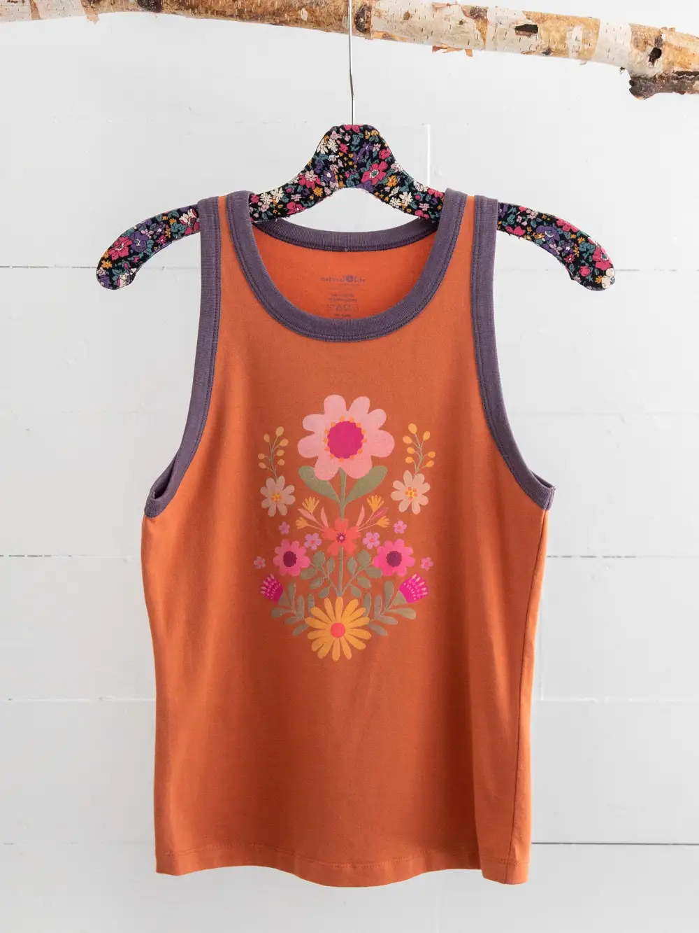 Ringer Tank Top - Rust Folk Floral