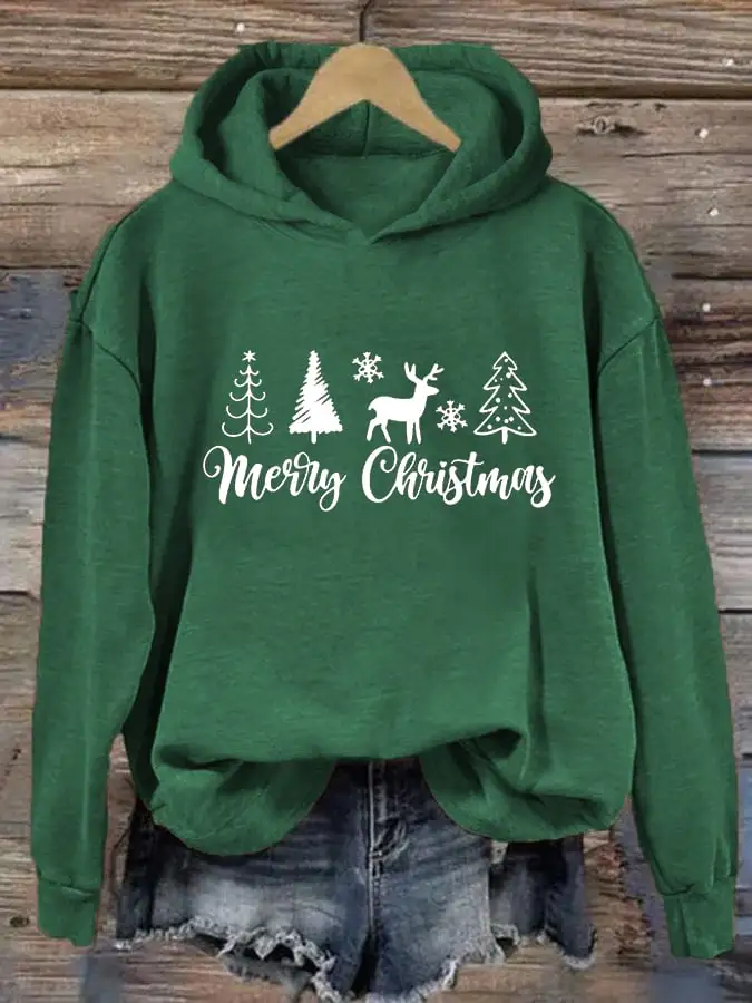 Women's Merry Christmas Christmas Tree Printing Casual Hoodie