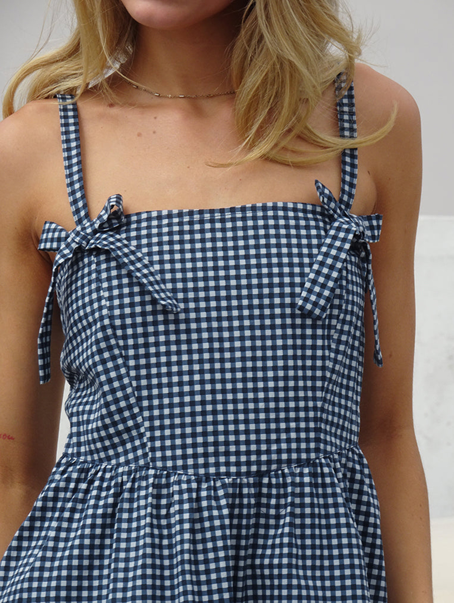 Sloane Midi Dress In Mini Dark Blue Gingham