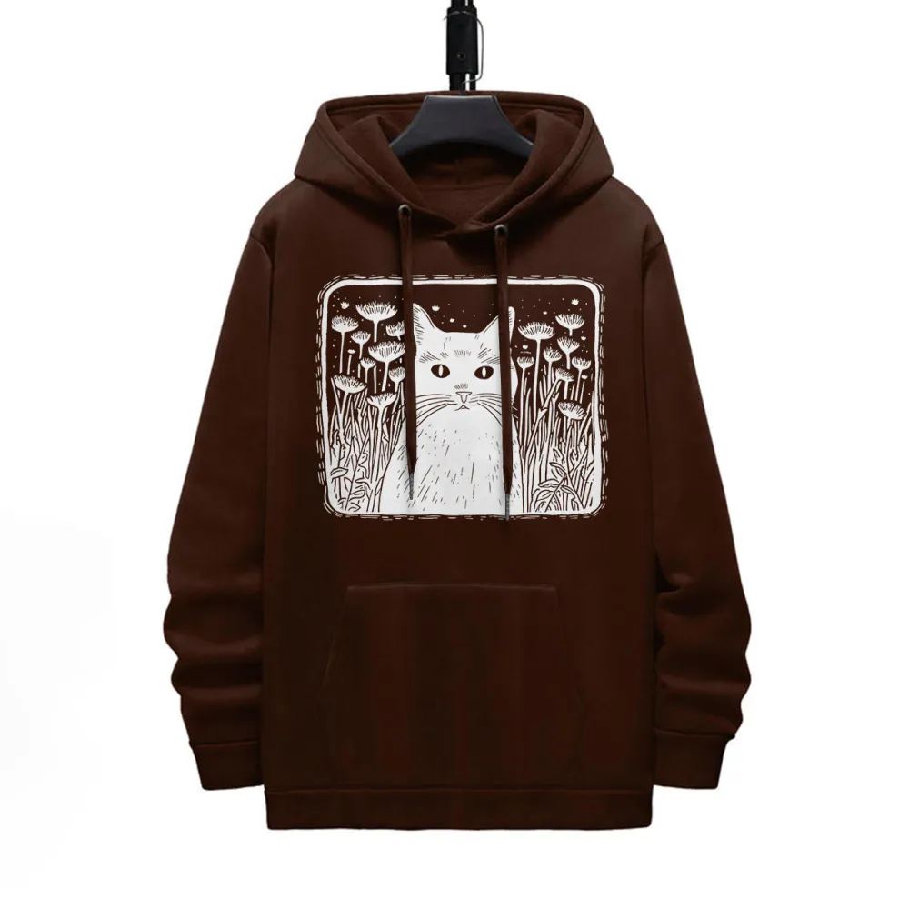 CAT IN FOREST PATTERN PRINTED HOODIE