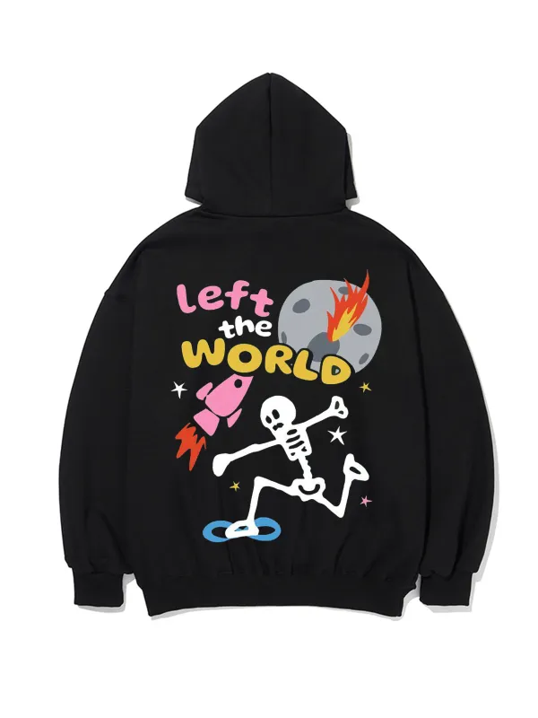 LEFT THE WORLD PATTERN PRINTED HOODIE