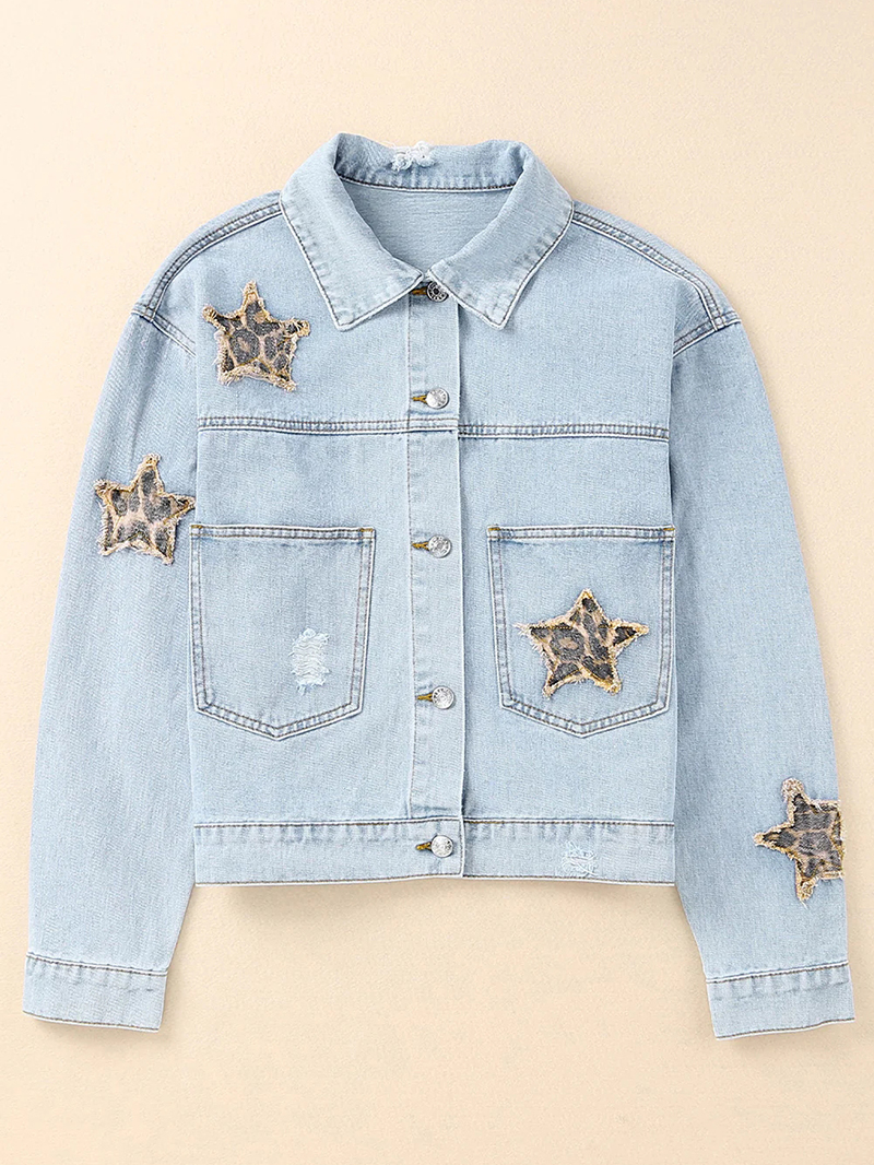 Casual leopard print star patchwork denim jacket