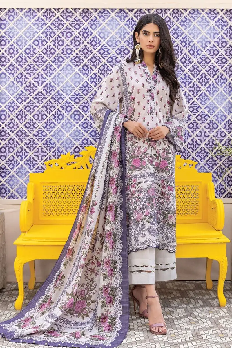 3 Piece Kurta Embroidered | Dupatta& Bottom & Tops | Color Purple