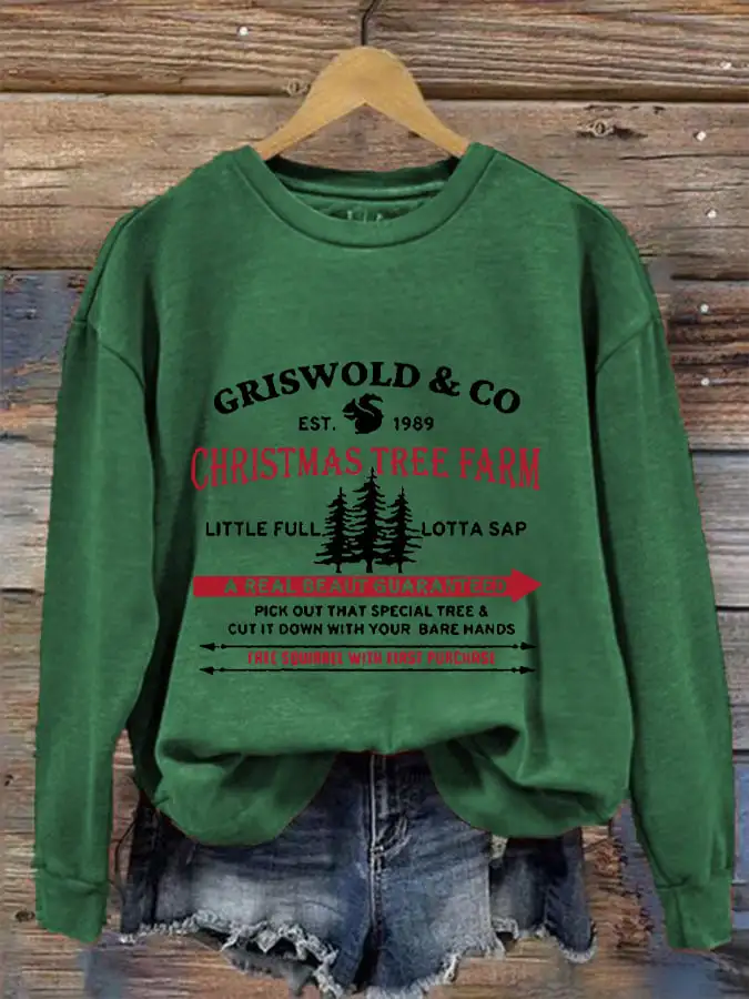 Women's Christmas Griswold Co Christmas Tree Farm Printed Sweatshirt