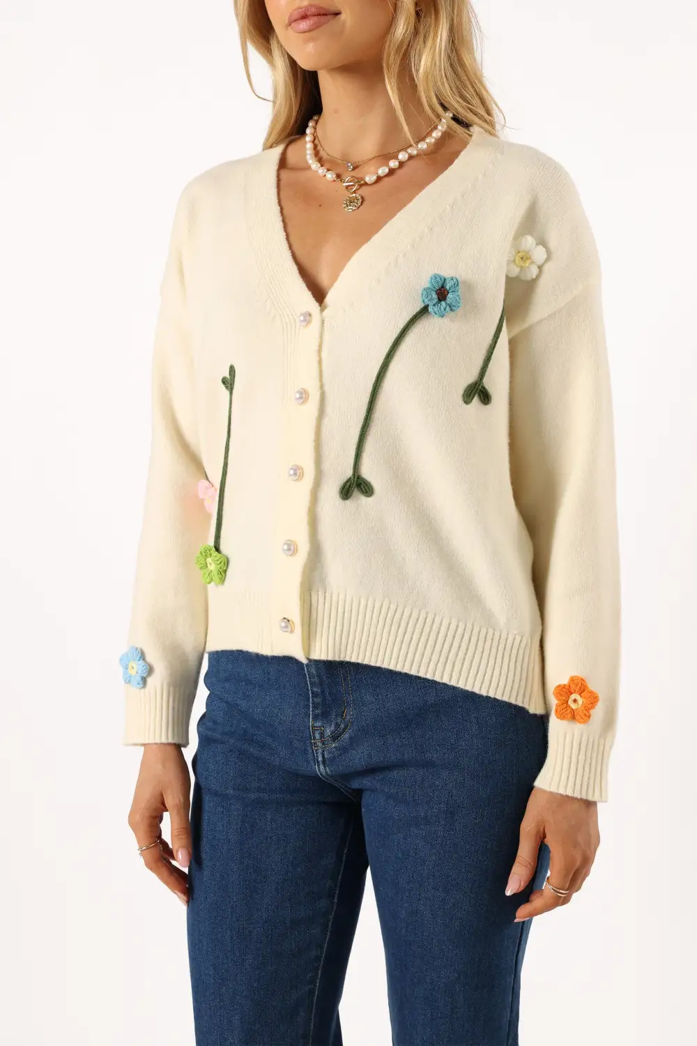 Reign Flower Cardigan - Cream