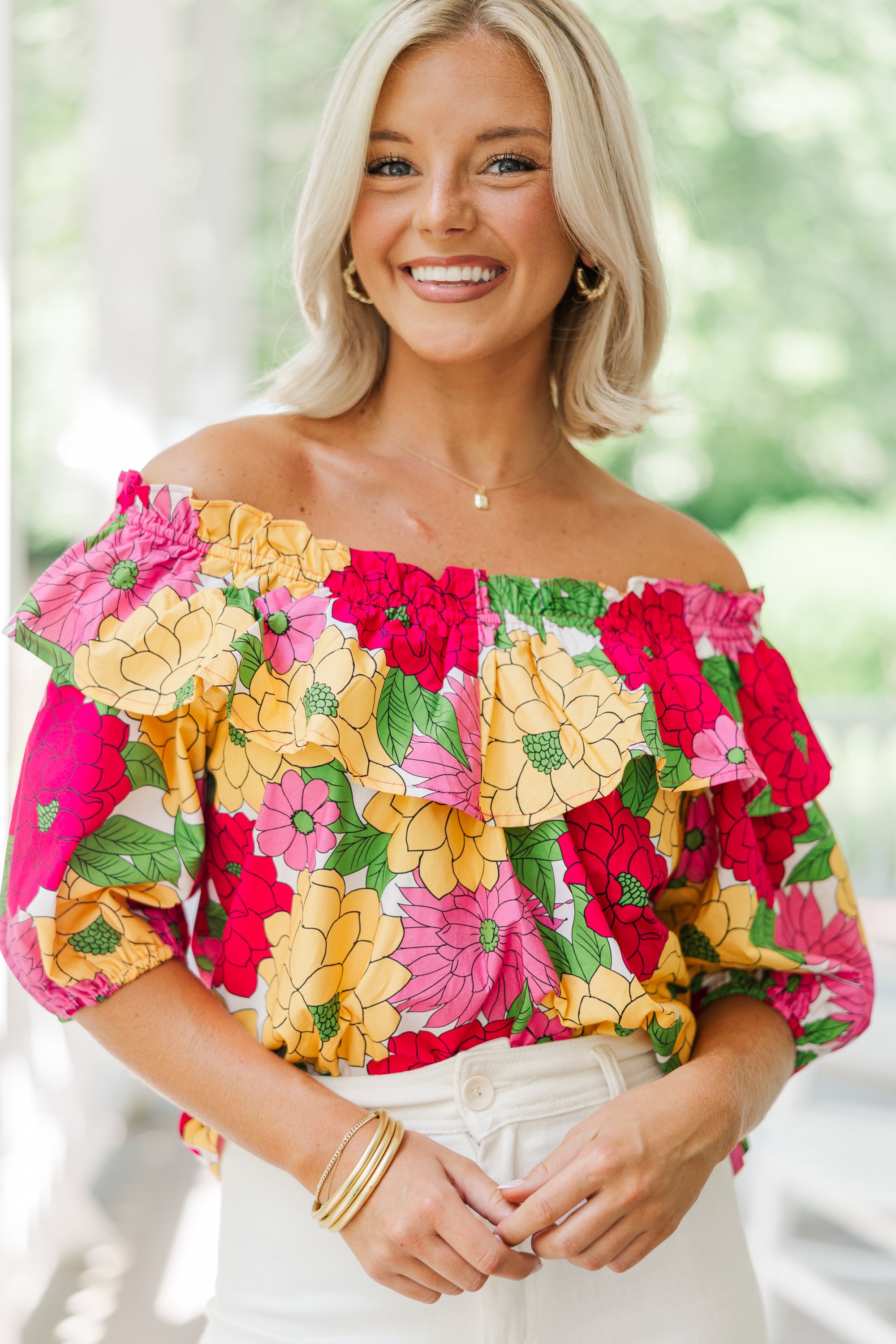 Back To Good Fuchsia Pink Floral Blouse