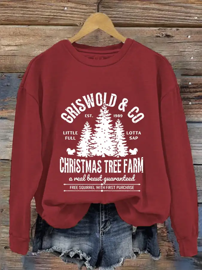 Women's Christmas Griswold Co Christmas Tree Farm Printed Sweatshirt