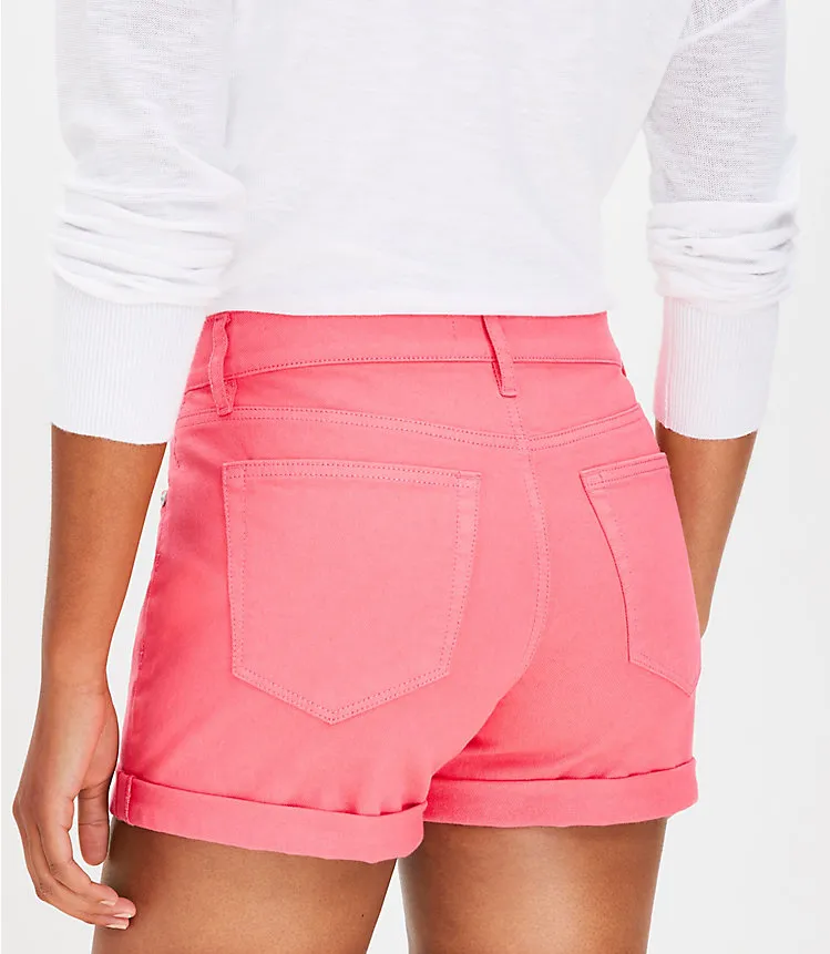 Mid Rise Denim Roll Shorts in Fresh Guava