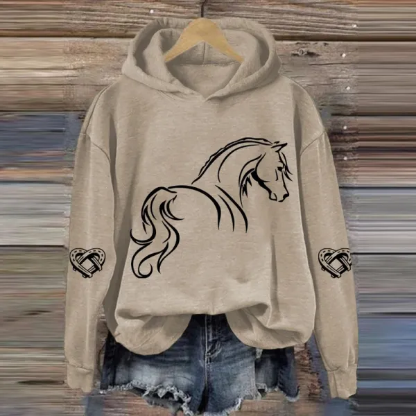 Women's Horse Print Casual Hoodie