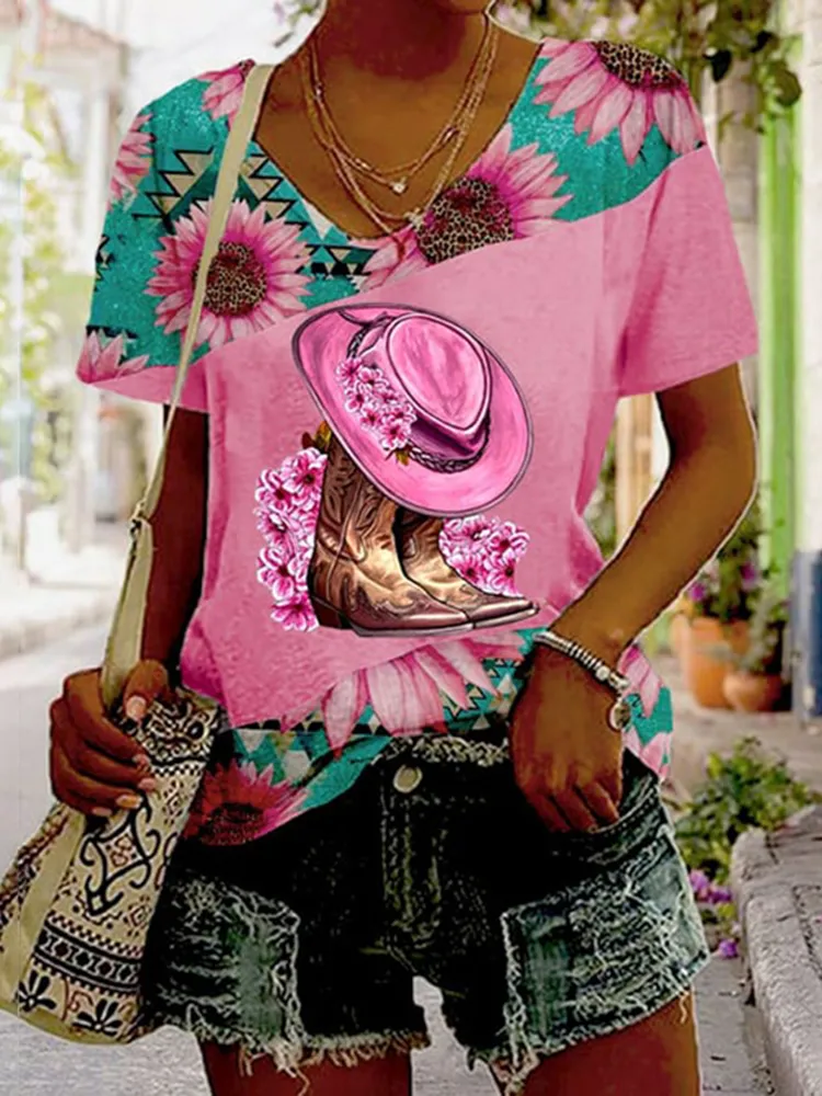 Western Retro Casual Print T-Shirt