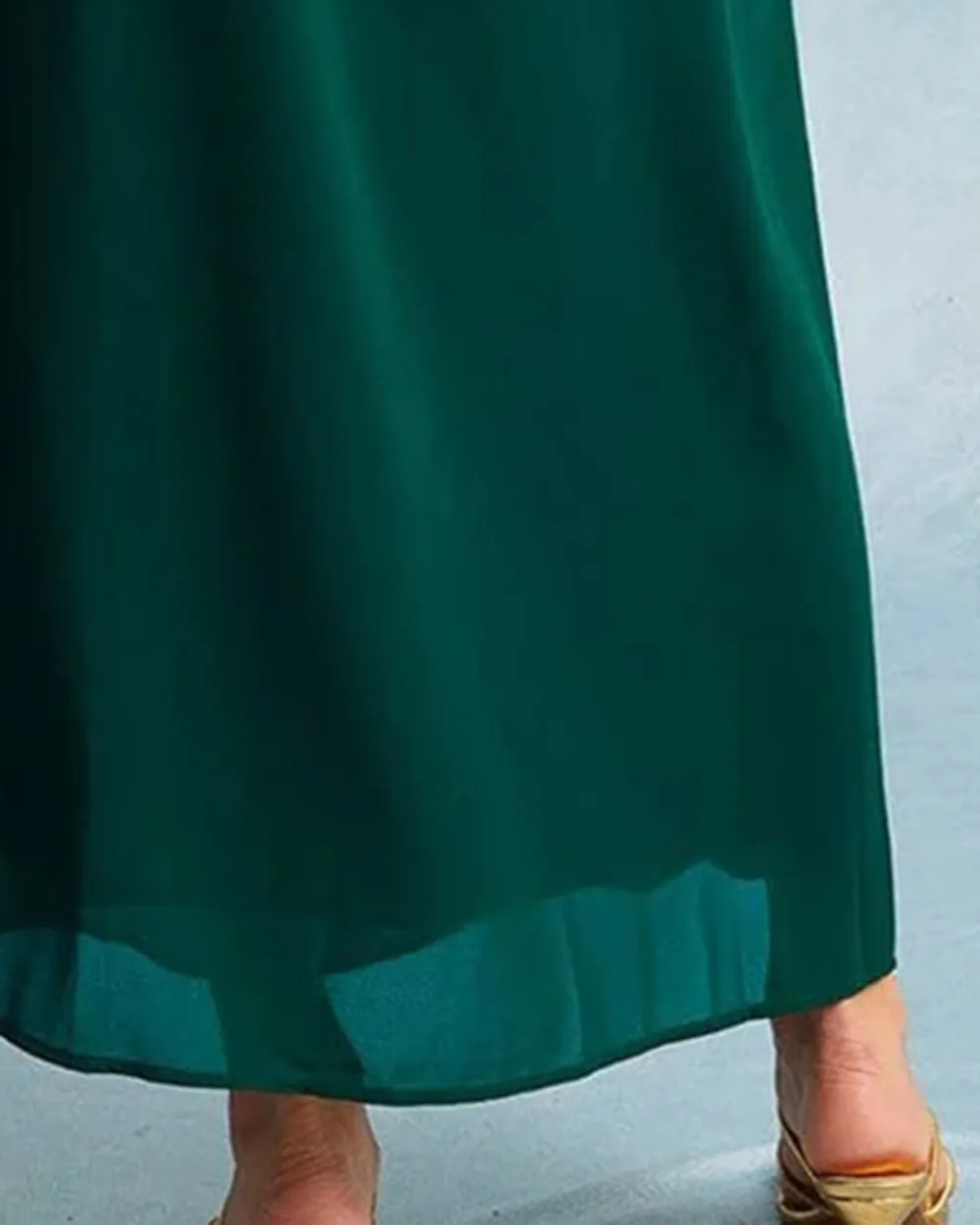 Dark green slash neckline dress