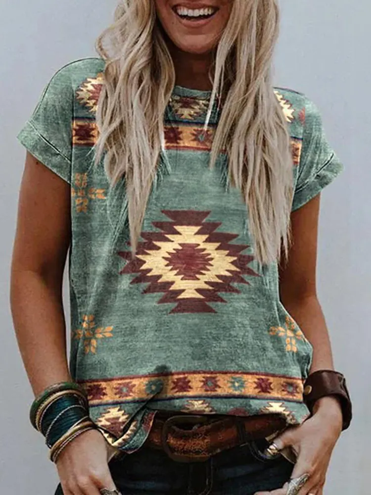 Ethnic Print Short Sleeve T-Shirt