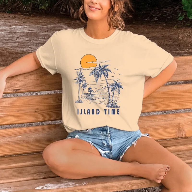 Women's Island Time Pattern Printed Tee