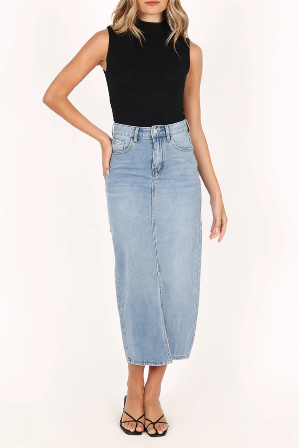 DANA DENIM MIDI SKIRT - BLUE WASH