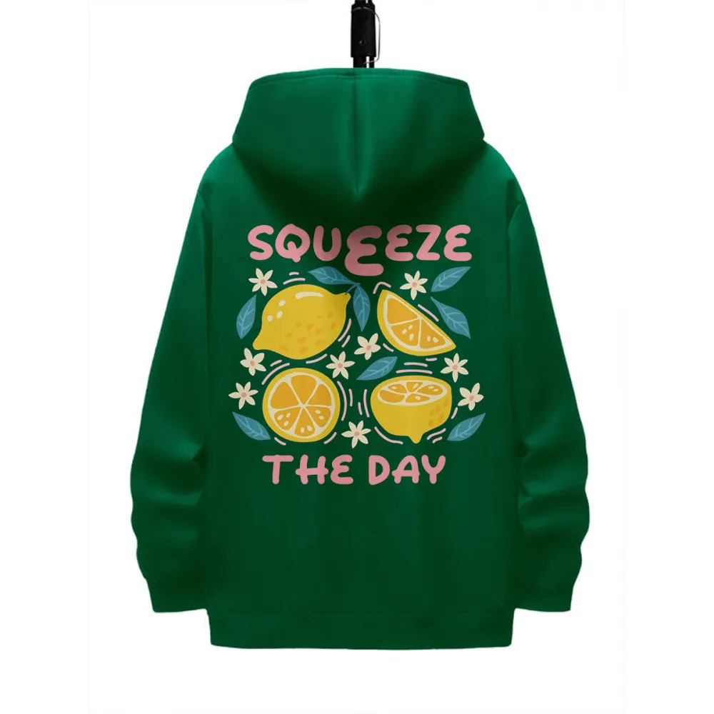 SQUEEZE THE DAY PATTERN PRINTED HOODIE