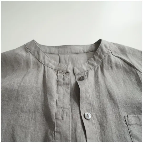 Stand collar 3/4 sleeve cotton linen shirt