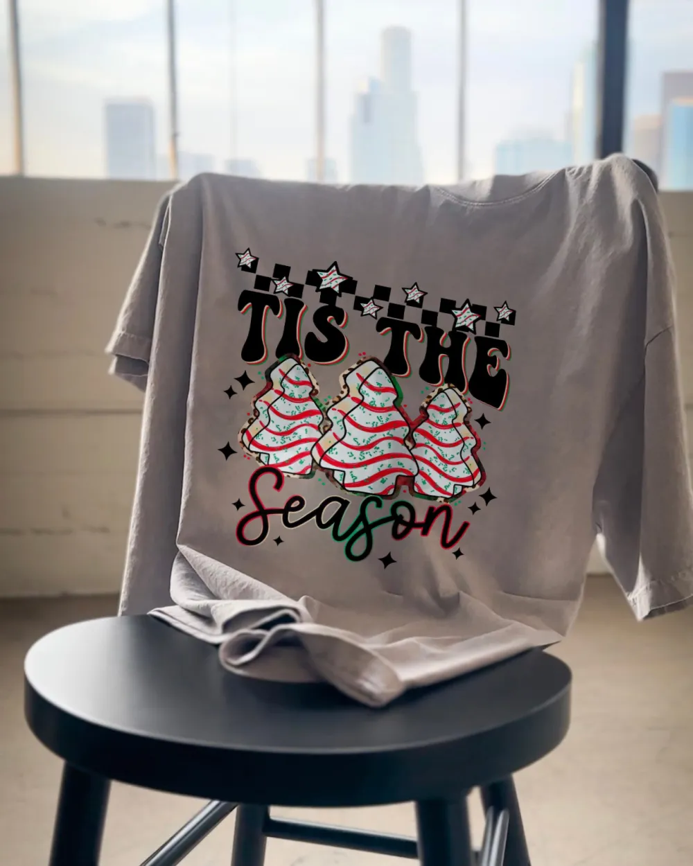 Women's letter Christmas tree combined with printed T-shirt