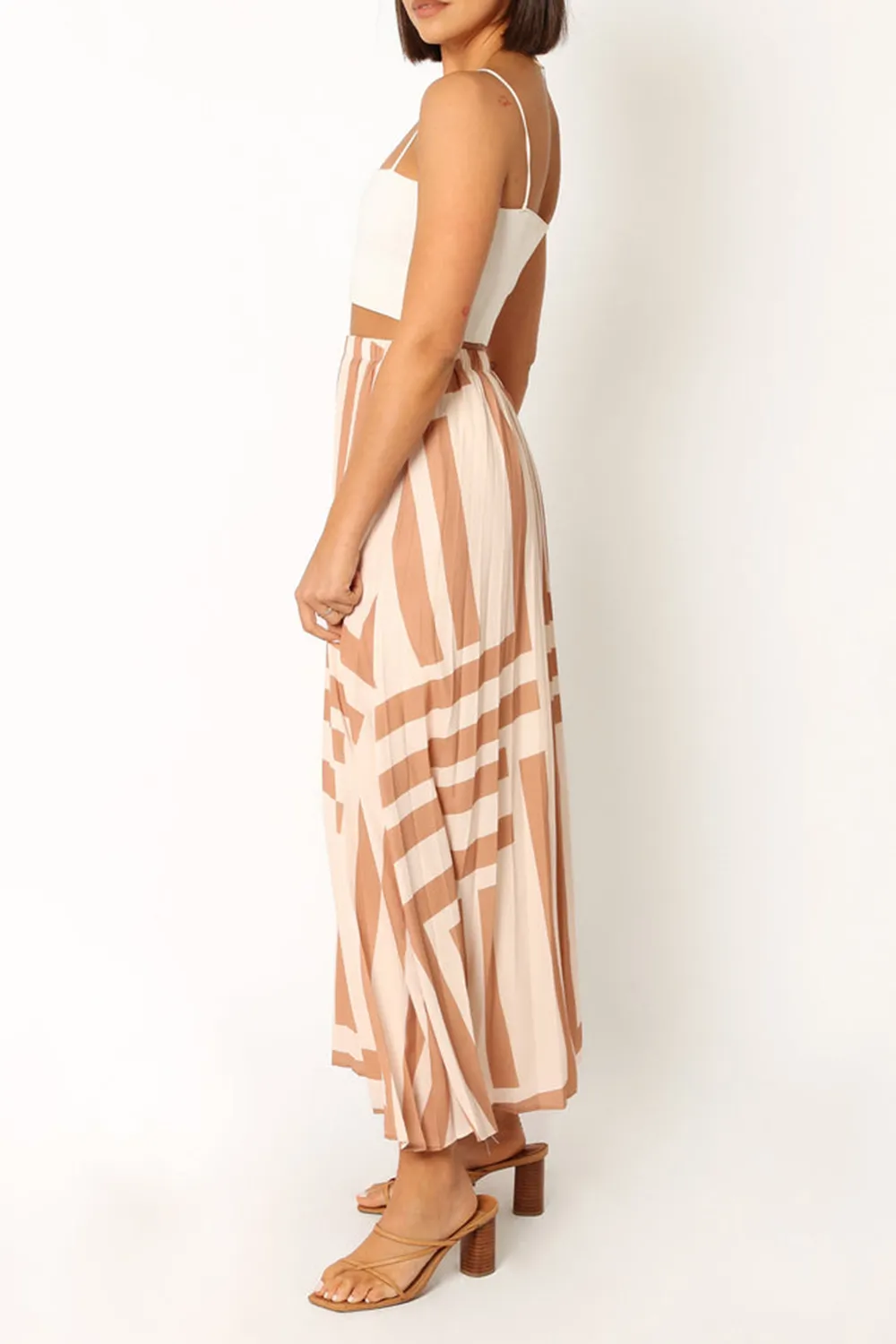 ELKE PLEAT MIDI SKIRT - TAN