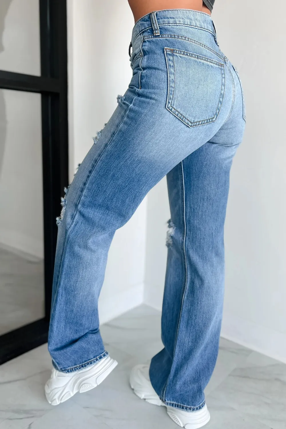 Raphael Mid-Rise Distressed Sneak Peek Straight Leg Jeans