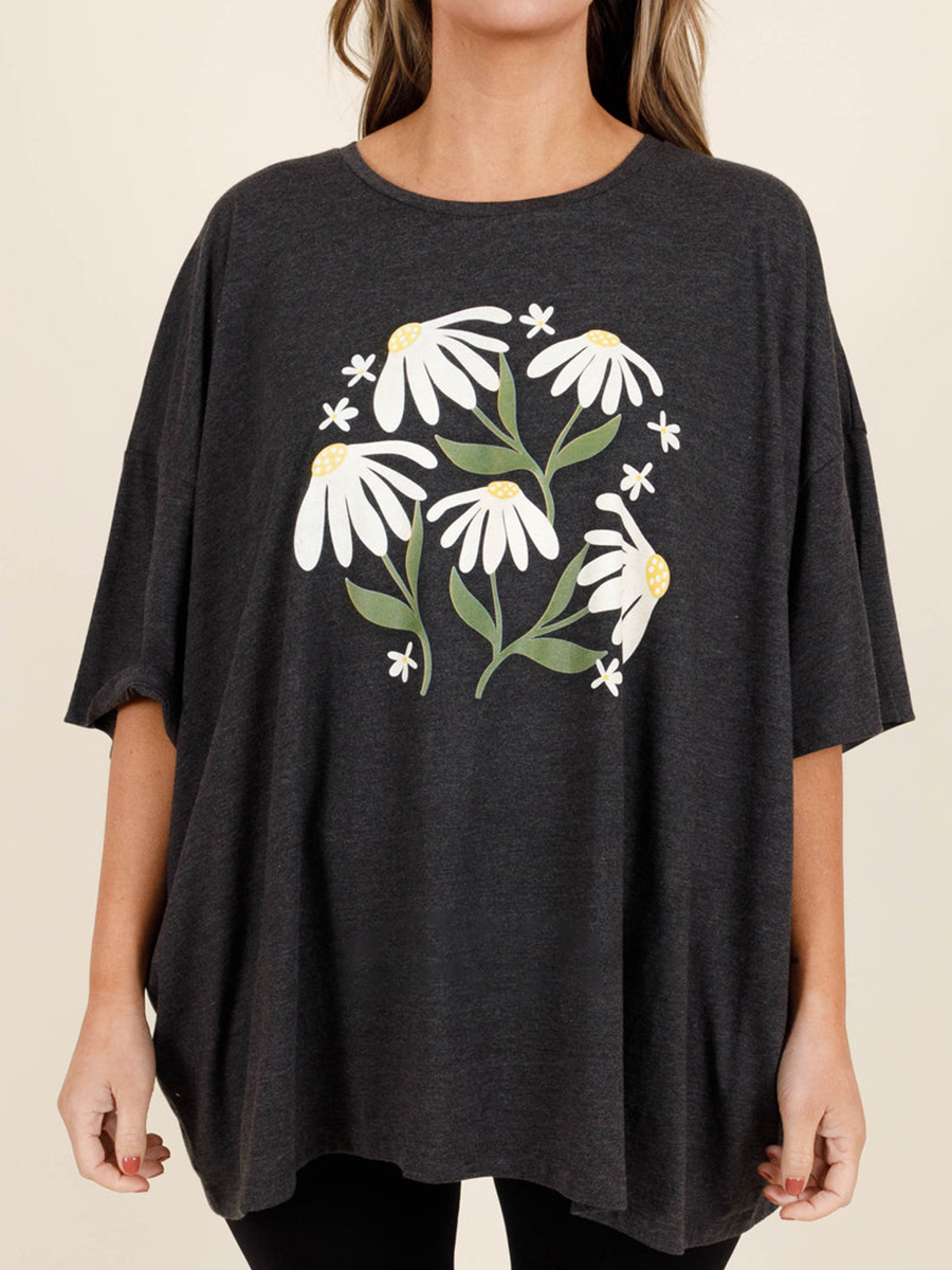 Flower and plant printed short sleeved T-shirt