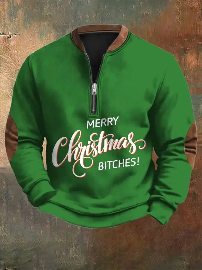 Men's Fuck it's Christmas Time Print Zip-Up Sweatshirt