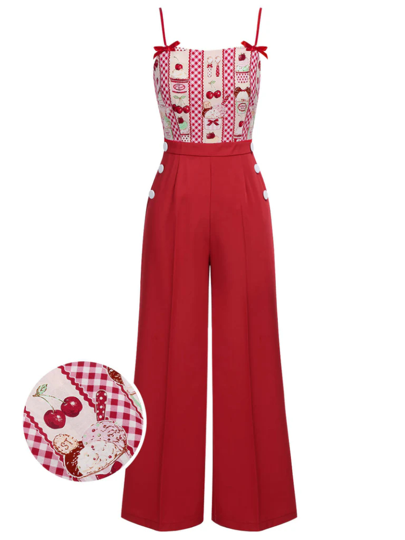 RED 1930S CHERRY CUPCAKE STRAP JUMPSUIT