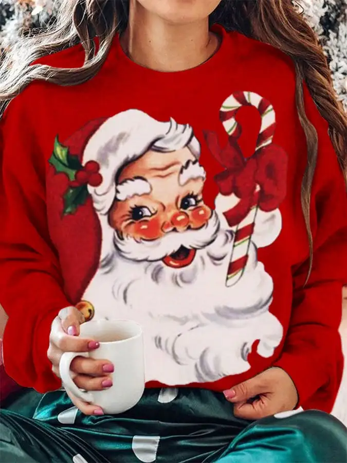 Women's Christmas Santa Print Sweatshirt