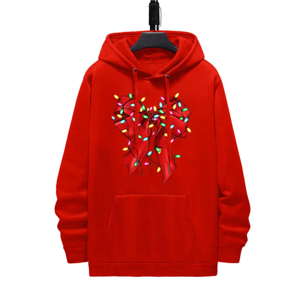 CHRISTMAS BOW PATTERN PRINTED HOODIE