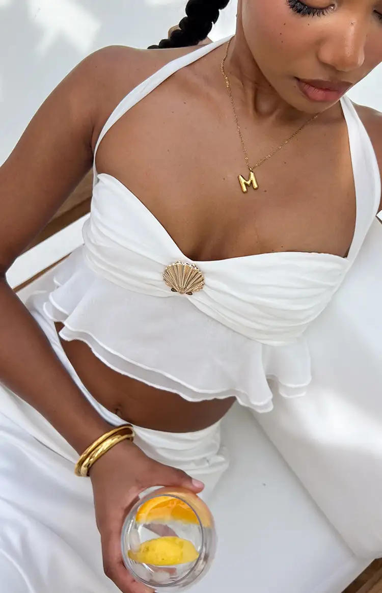 Seas White Chiffon Crop Top