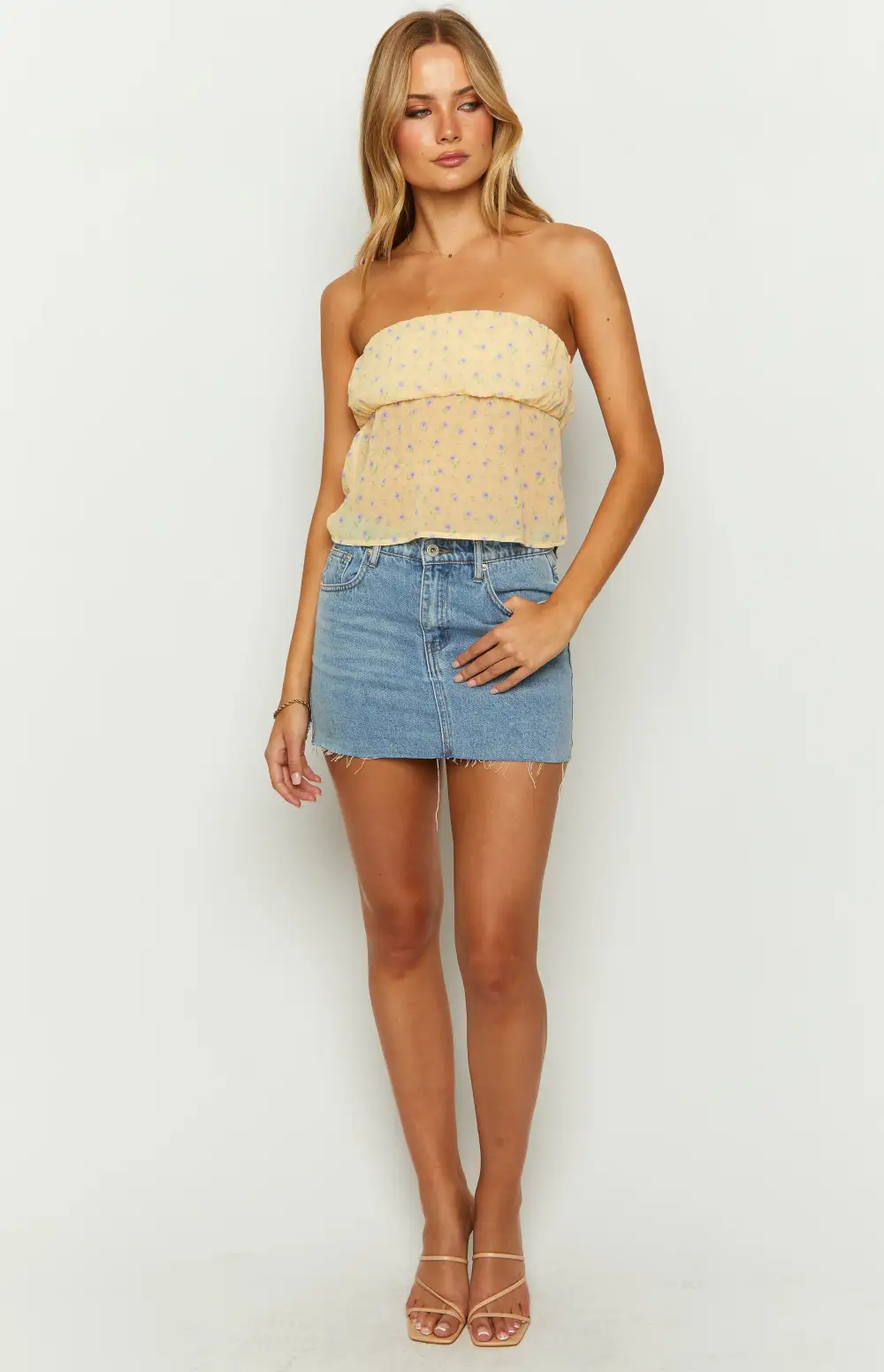 Lou Lou Yellow Floral Strapless Top