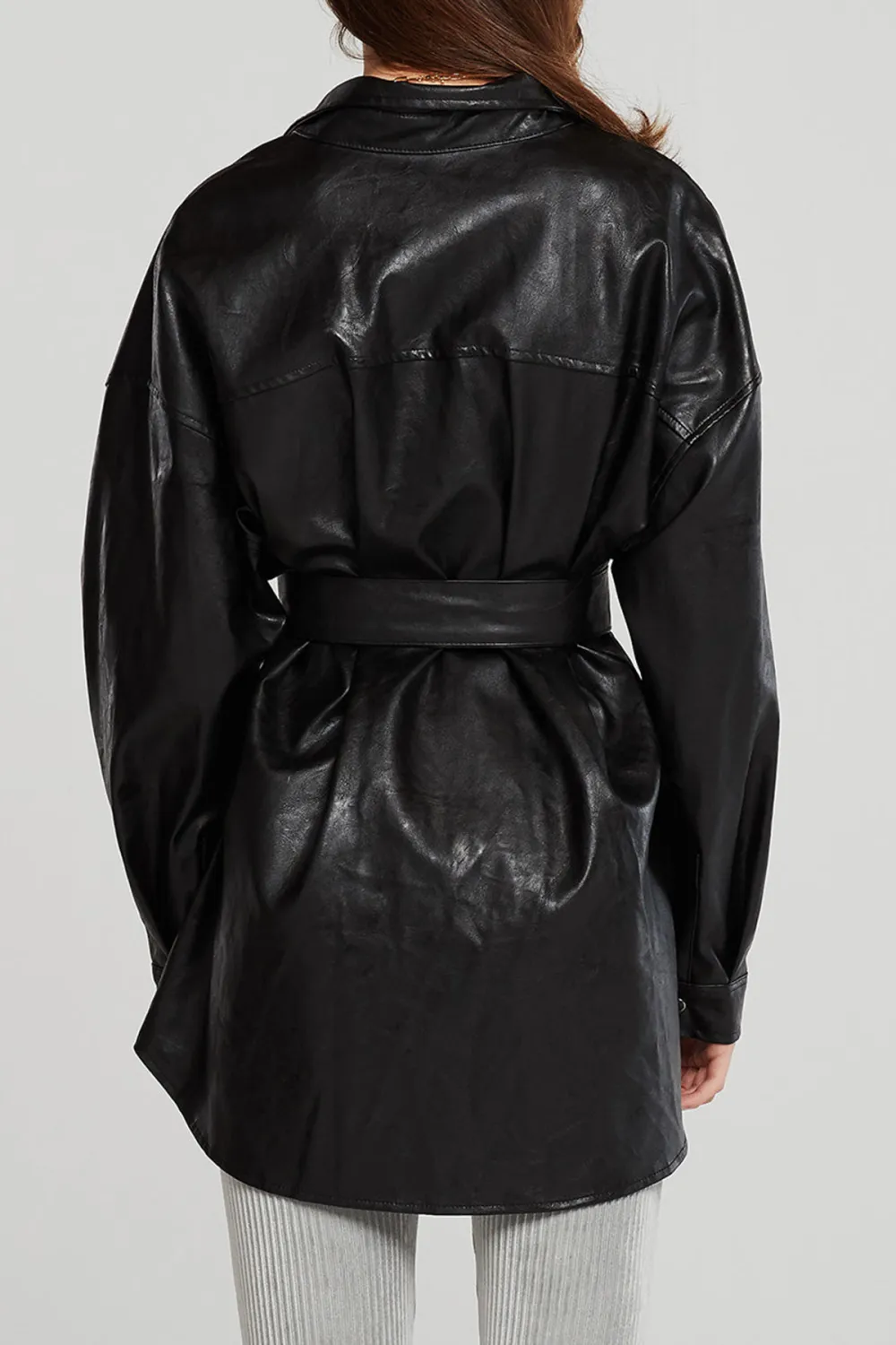 Louise Oversized Pleather Shirt w/Belt