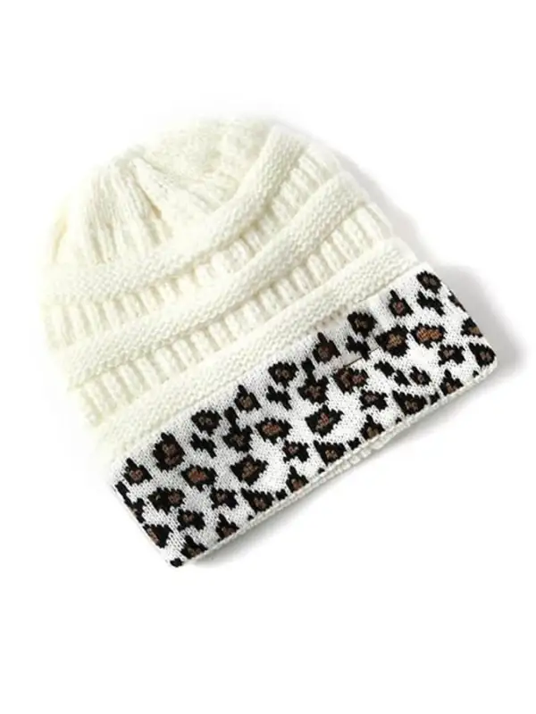 🔥Buy 3 Get 10% Off🔥Women's Western Retro Leopard Print Stitching Design Beanie (Without Logo)