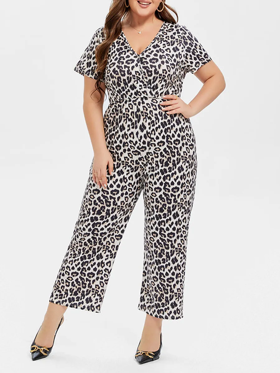 Leopard Print V-Neck Jumpsuit