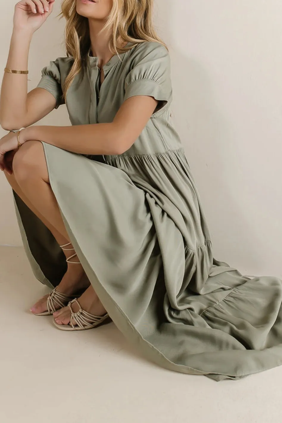 AMANDA TIERED DRESS IN SAGE