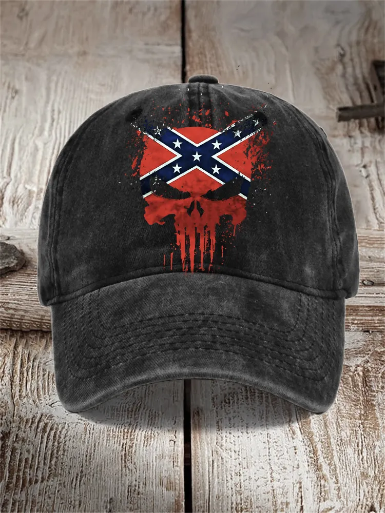 Unisex Rebel Flag Skull Washed Cap