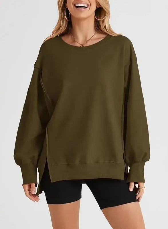 Oversized Reverse Seam Sweatshirt Long Sleeve Crewneck Pullover