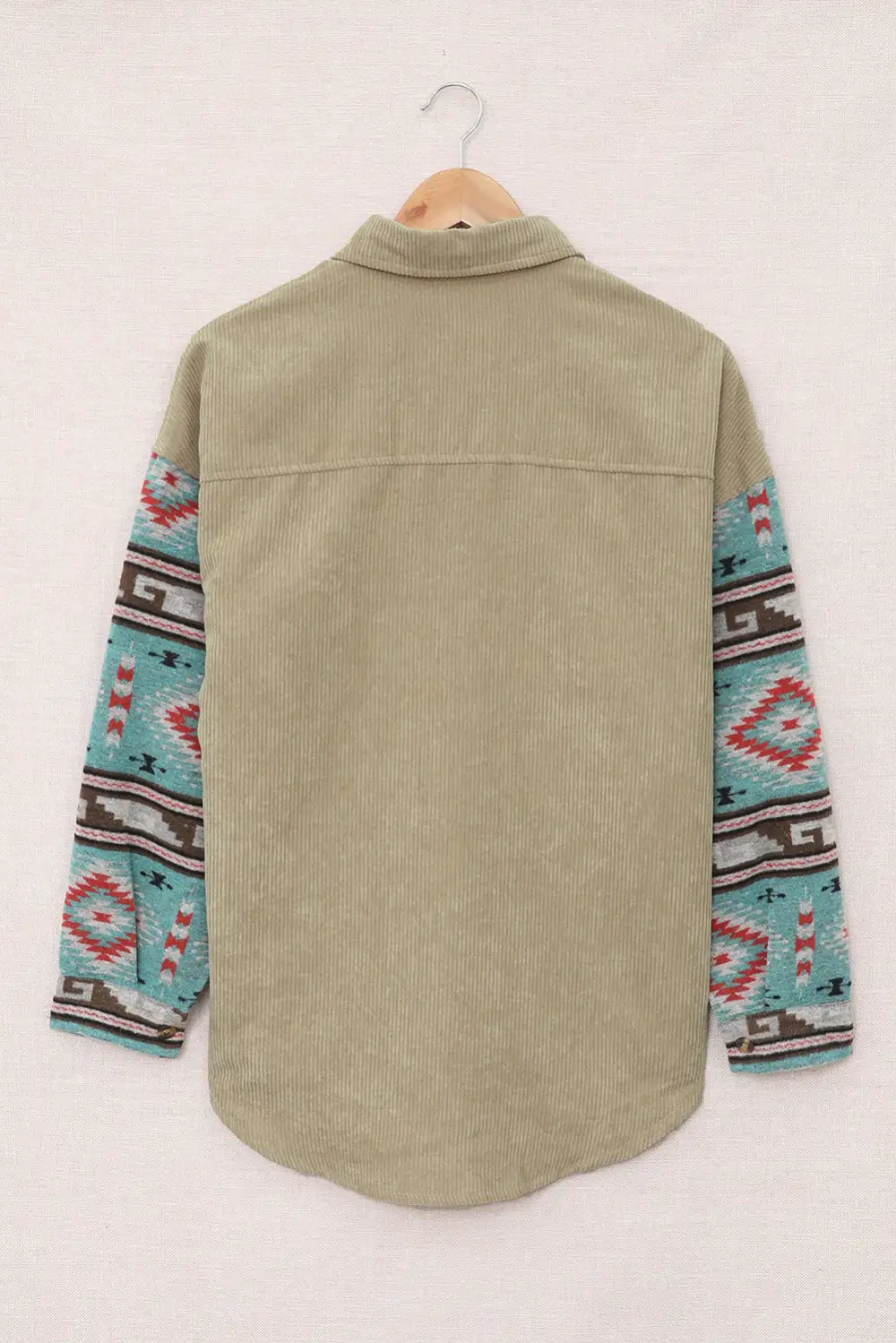 Aztec Pattern Sleeve Pocketed Corduroy Shacket