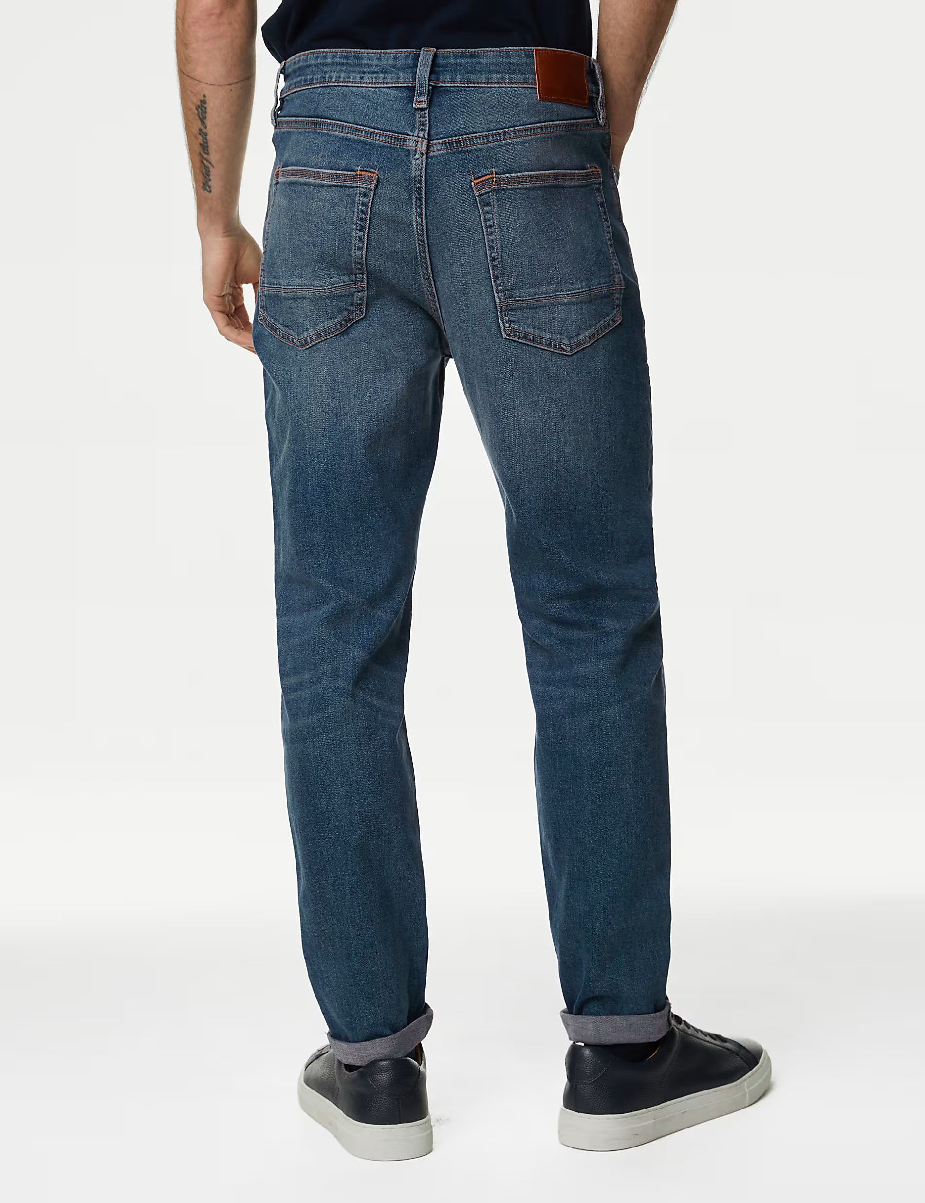 Tapered Fit Vintage Wash Stretch Jeans