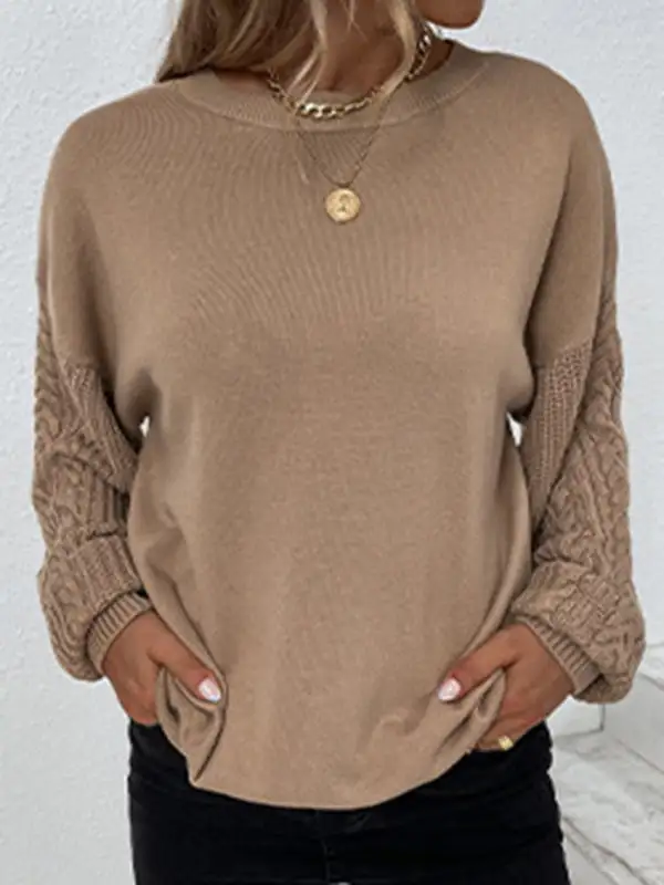 Knitted Twist Long Sleeves Solid Color Round-Neck Sweater Tops