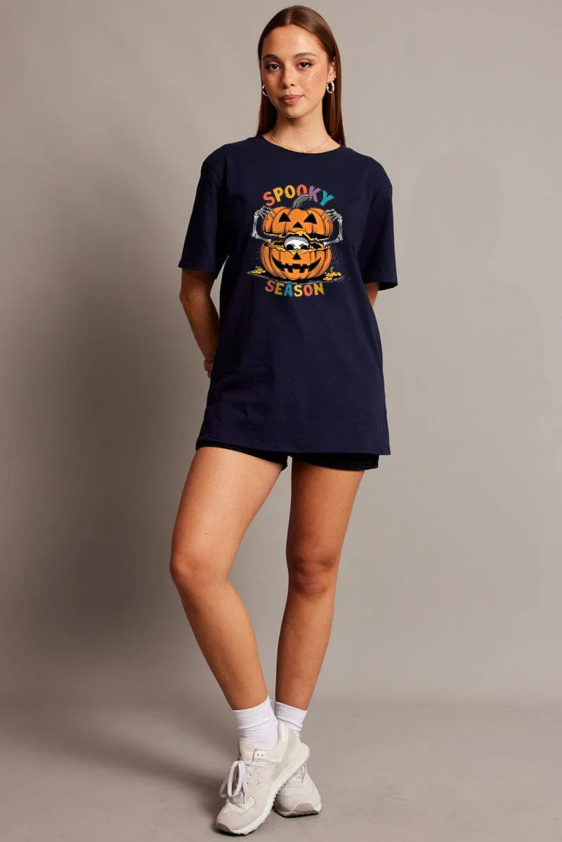 Women's Pumpkin Art Letter Combination Printed T-shirt