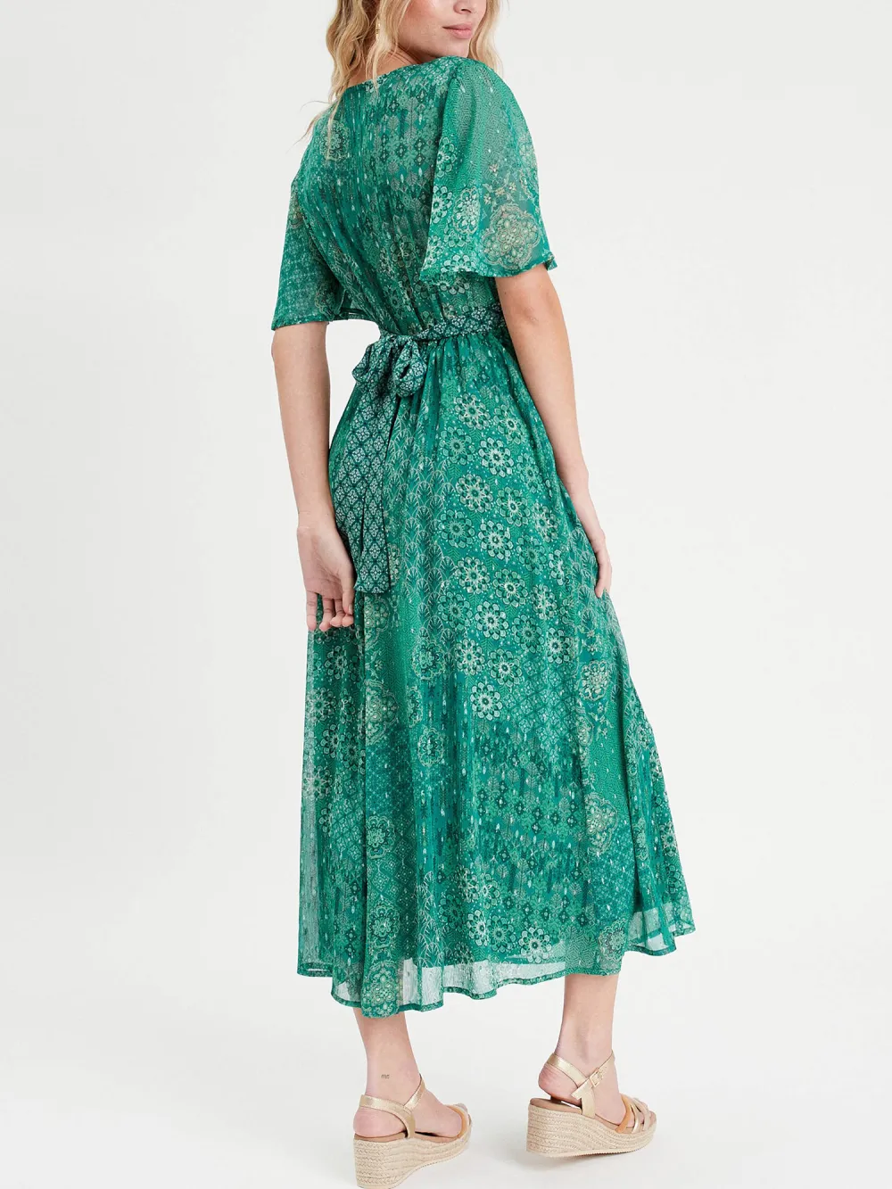 Robe longue évasée vert femme