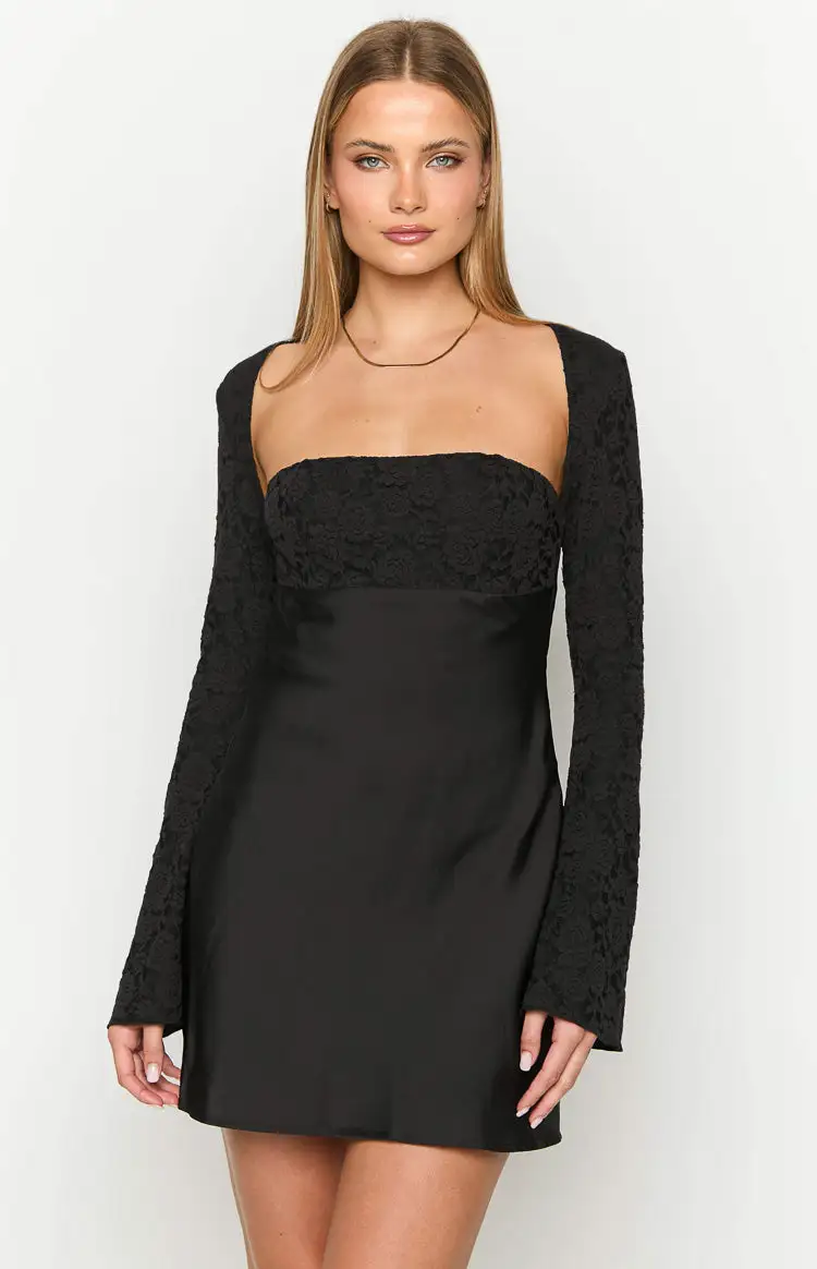 Vanette Black Long Sleeve Mini Dress