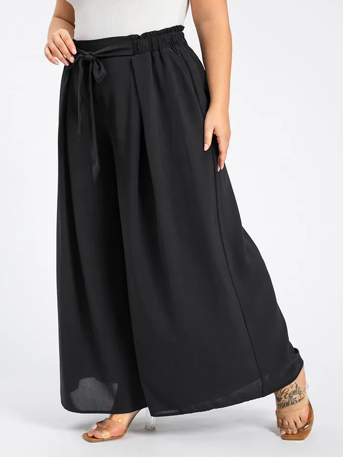 Plus Paperbag Waist Belted Wide Leg Pants