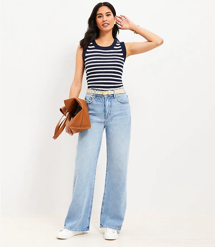 High Rise Wide Leg Jeans in Light Wash Indigo